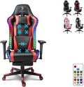 Massage Gaming Chair with Footrest Computer Chair with Speakers and RGB Lights Height Adjustable Gamer Chair with 4D Armrests Headrest and Lumbar Support Office Chairs for GamingRed