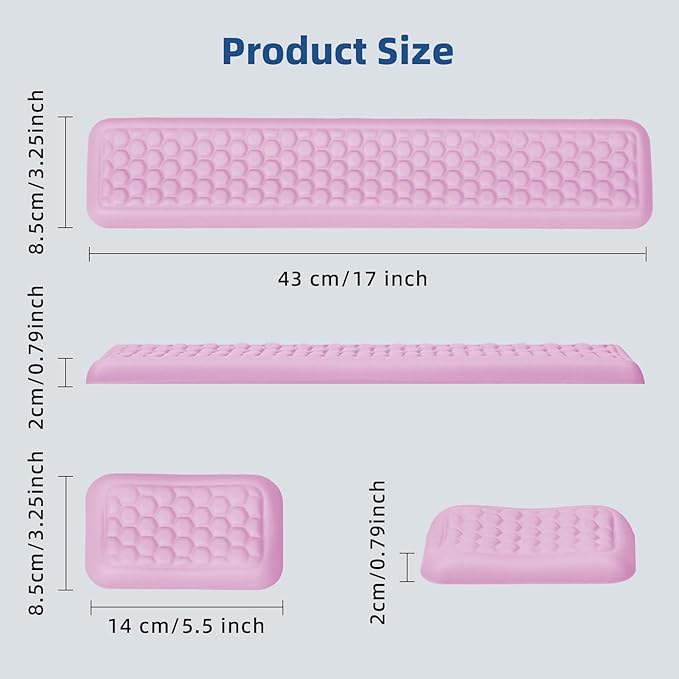 Wrist Rest for Keyboard and Mouse Comfort Memory Foam Wrist Rest with Non-Slip PU Base Leather Mouse Pad Ergonomic Keyboard Wrist Support for Typing Pain Relief Protect Hand and Arm (Pink)