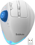 MAM1 Pro Wireless Trackball Mouse Ergonomic Bluetooth Rechargeable Computer Mouse Backlit Rollerball Thumb mice with 5 Level DPI Adjustable Angle 3 Devices Connection for PC Windows - White Mouse