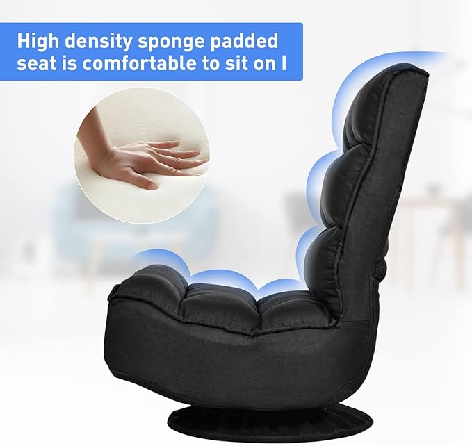 ERGOMASTER Reclining Folding Floor Gaming Chair w/ 360-Degree Swivel 5 Adjustable Positions（Black）