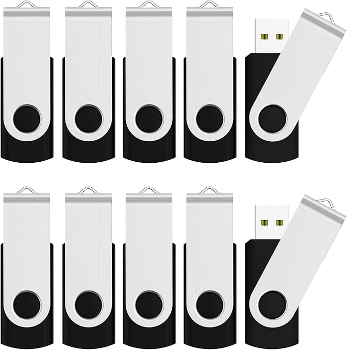 JUANWE 4GB USB Flash Drive 10 PacksBulk Thumb Drives Jump Drive with 360°Swivel Shell Fold Storage USB Stick with Lanyard Hole Portable Pen Drive Mutipack Zip Drive Black