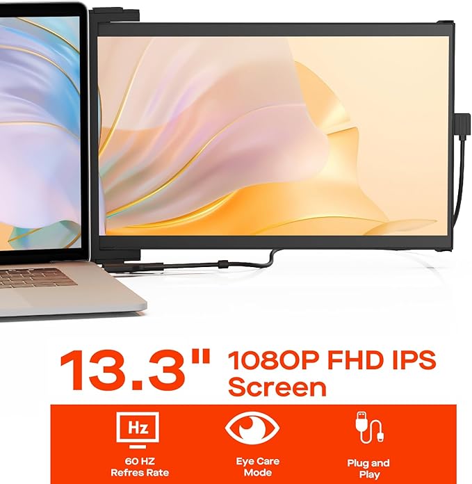 Portable Monitor - 2026 Mobile Pixels Nexus 13.3 Laptop Screen Extender IPS Ultra Slim Laptop Monitors USB C/USB A/HDMI 1080P Monitor for 14-17 Laptops Windows/macOS/Android/Switch Compatible