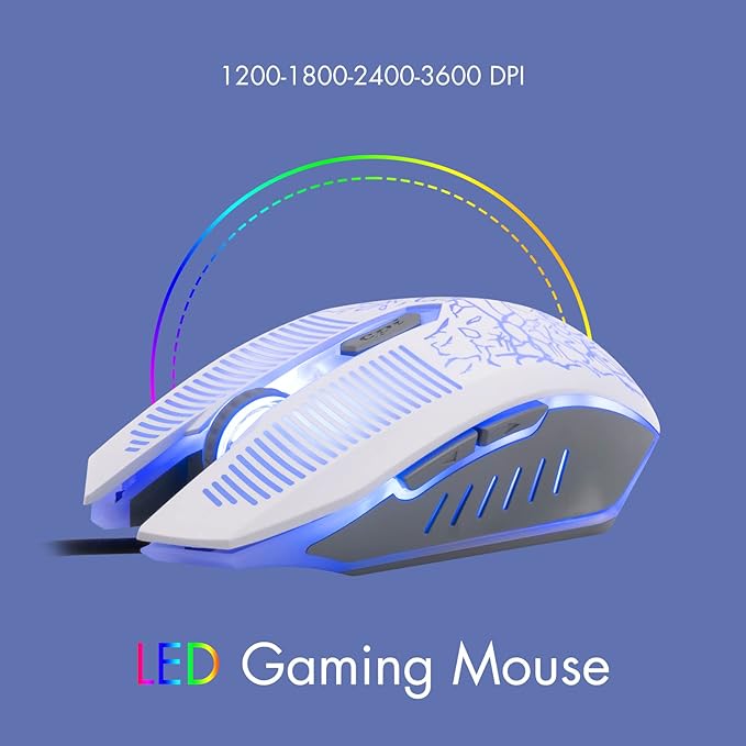 Gaming Keyboard and Mouse Wired CHOCNHOW White Keyboard Rainbow BacklitLight Up Keys Multimedia Keys Waterproof Compatible with PC Laptop Xbox Ps4/Ps5 Work/Gamer