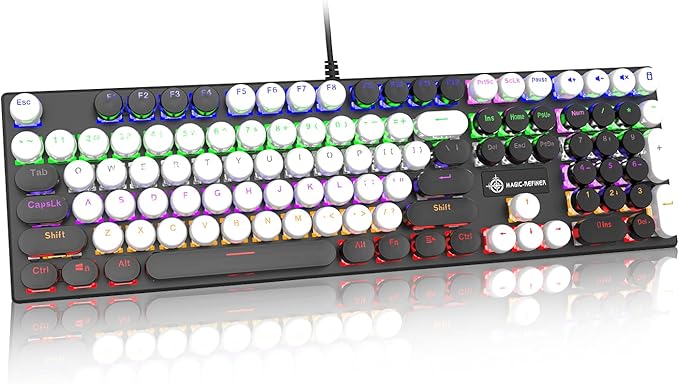 Typewriter Style Retro Wired Mechanical Gaming KeyboardVintage Steampunk Keyboard with Rainbow Backlit104-Key Red Switch Cute Keyboard with Number PadRound Keycaps Computer Keyboard for Win/Mac