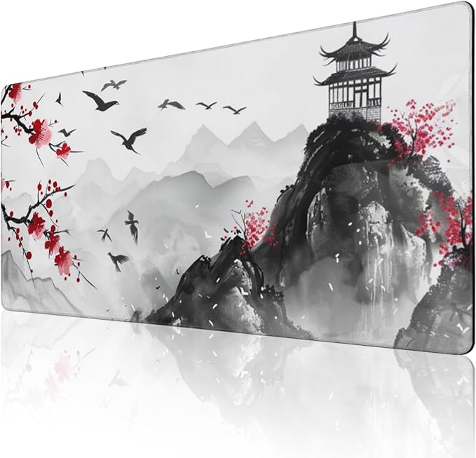 3XL Extended Gaming Mouse Pad -Watercolor Cherry Blossom 24x48 Inch Mouse Mats Desk PadLarge Desk MatExtended Keyboard Mousepad with Non-Slip Base and Stitched Edge for Home Office
