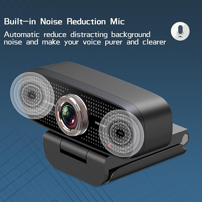 HD 1080P with Microphone 927 Web Camera 2 Mics Streaming 360° Rotatable PC Camera Plug and Play USB for Conferencing/Zoom/Facetime/YouTube/PC/Laptop/Desktop
