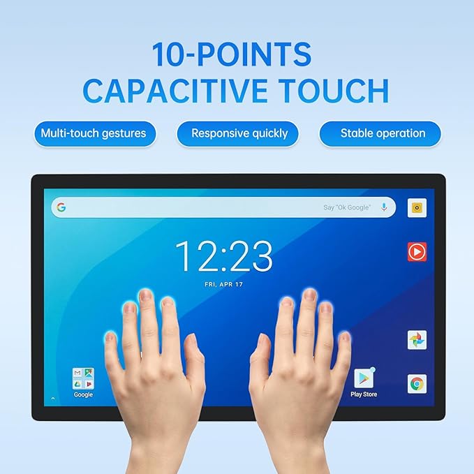 23.8-inch Android 12 POS Touchscreen Monitor with Stand16:9 Display 1920 x 1080PWiFi &amp BTBuilt-in SpeakersRK3588 8GB RAM &amp 128GB ROMSuitable for Restaurant RetailBar &amp Small Busines