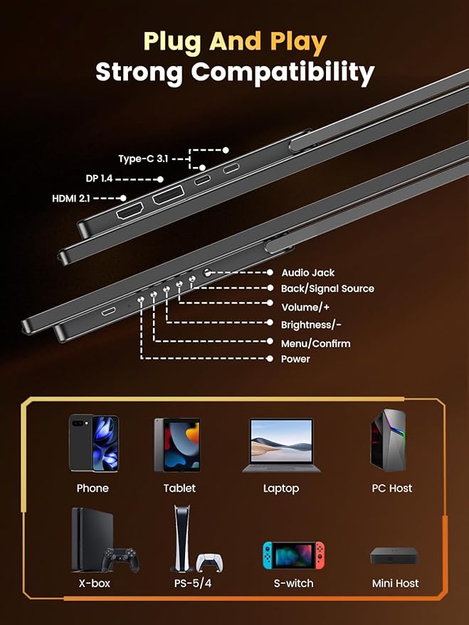 UPERFECT 24.5''Portable Gaming Monitor 500Hz 0.1ms Ultra-Fast IPS Monitor FreeSync HDR 600Nits Built-in Stand Speaker and VESA Mountable DP1.4 USB C HDMI Second Screen for Laptop Game Console