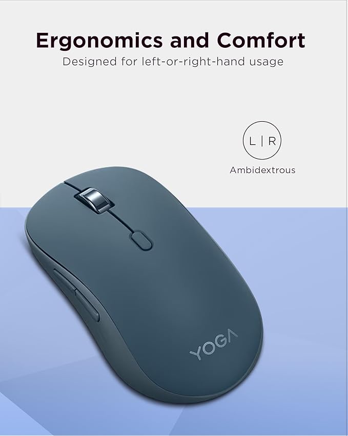 Lenovo Yoga Bluetooth Silent Mouse 3 Level DPI Adjustment 36 Month Battery Life Bluetooth 5.3 3 Device Paring Whisper Quiet Programmable Buttons Smooth Finish Tidal Teal