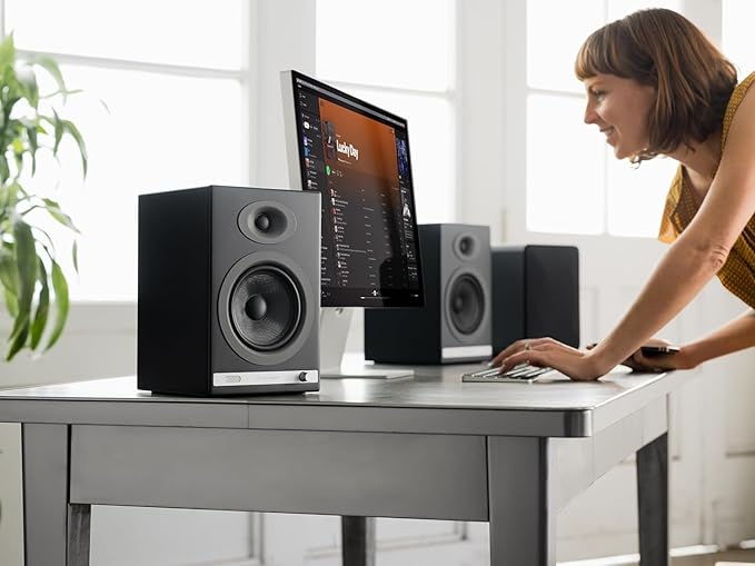 Audioengine HD5 Premium Powered Speakers | 150W Audiophile-Grade Bluetooth 5.0 with aptX HD | Built-in 24-Bit DAC | Real Wood Veneer | Bookshelf Speakers for Home Audio Studios &amp Vinyl
