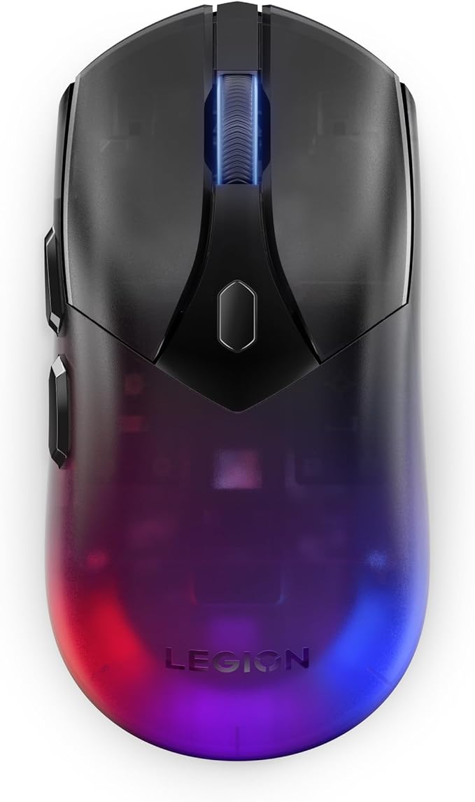 Lenovo Legion M410 Wireless RGB Gaming Mouse – 6 Button Palm Grip Mouse with 16000 DPI 53 Hour Rechargeable Battery 2-Zone RGB Lighting NVIDIA Reflex Compatible