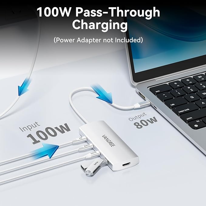 USB C Hub 8 in 1 Multiport Adapter 3 USB 3.2 Gen 2 Ports with 10Gbps 3 USB-A 3.0 5Gbps 4K@60Hz HDMI 100W PD USBC Splitter for MacBook Pro iPad Pro Mac mini and More(Not Support USB-C Monitor)