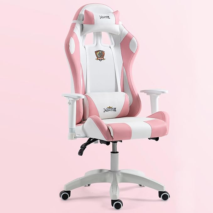 Comfy Blue Gaming Office Chair with Footrest Ergonomic Design for Neck Pain Relief Ideal for Home Office and Gaming Pink Without footrest