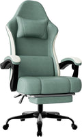 Gaming Chair High Back Fabric Computer Chair with Pocketed Spring Cushion and Footrest Height Adjustable Game Chair with Headrest and Lumbar Support (Beige &amp Blue)