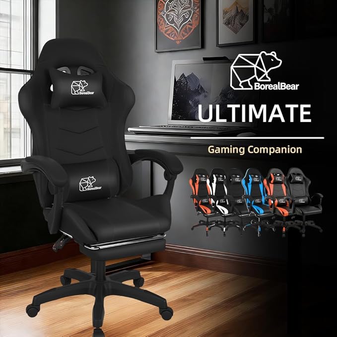 BorealBear Gaming Chair Office Chair Suitable for Gaming Chairs Office Storage and More - Black