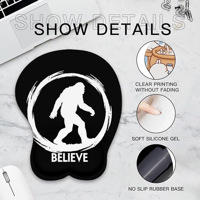 Mousepad Believe Bigfoot Sasquatch Ergonomic Wrist Support Non-Slip Base Mouse Mat with Wrist Rest Computer Mousemat for Desk Work Accessories Pad