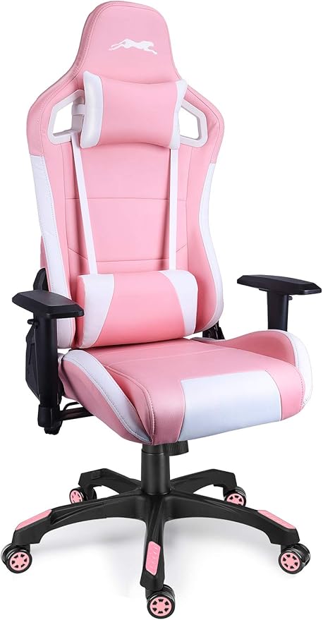 Leopard Gaming Chair High Back PU Leather Office Chair Adjustable Video Gaming Chairs Swivel Racing Chair with Adjustable Armrest (White/Pink)