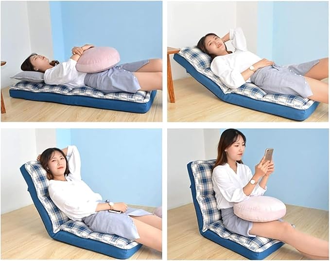 ELEFOCUS Folding Floor Chair 5-Speed Adjustment Foldable Easy to Remove and Wash Bedroom Balcony Reading Backrest Lounge Chair