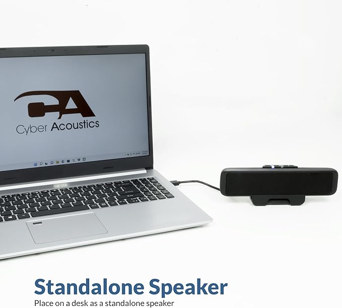 Cyber Acoustics USB &amp Bluetooth Speaker Bar (CA-2890BT) – USB Powered Speaker with Speakerphone for PC and Bluetooth to Simultaneously Connect to Smartphones Clamps to Monitor Convenient Control