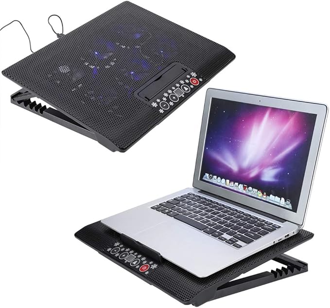 Laptop Cooler USB 6 Fans Cooling Pad Base with Blue LEDs Angle Mounts Stand with Ergonomic Design Super Quiet and Wind Speed