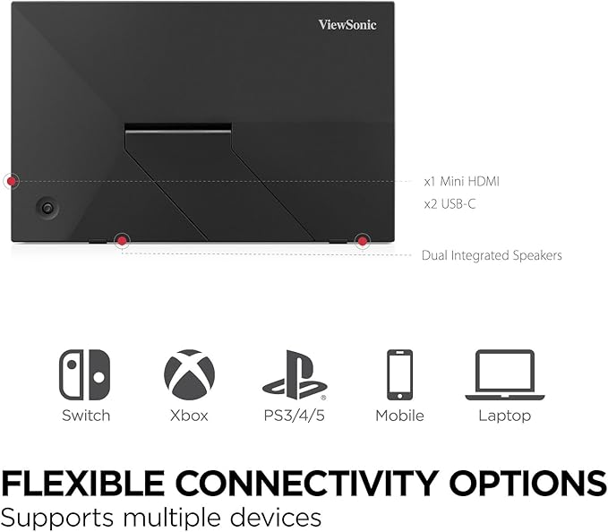 ViewSonic VA1653 16 Inch 1080p FHD IPS Portable Monitor with Eye Care Built-in Stand USB C Mini HDMI and Protective Case External Second Screen for Laptops PC Mac and Gaming Consoles