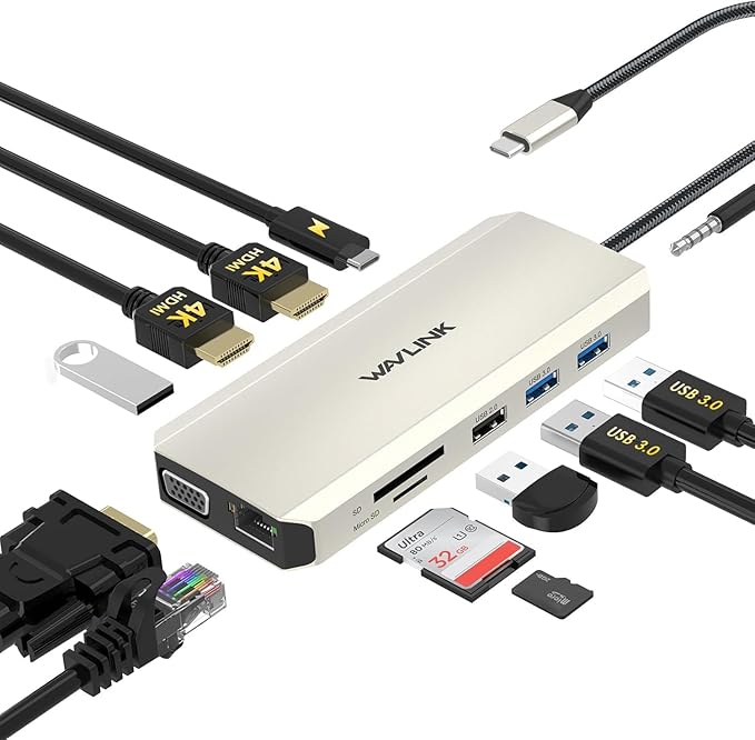 WAVLINK USB C Docking Station Dual Monitor for Dell HP Surface Lenovo MacBook Laptop Triple Display USB-C Hub Multiport Adapter Dongle- 2 HDMI VGA Ethernet100W PD 5 USB SD/TF Card ReaderAudio