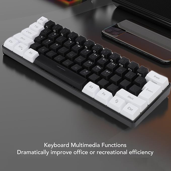 GOWENIC 61 Key RGB Illuminated Keyboard Multi Color LED Backlit Wired Gaming Keyboard and Mouse Combo for Tablet Laptop (Black Center White)