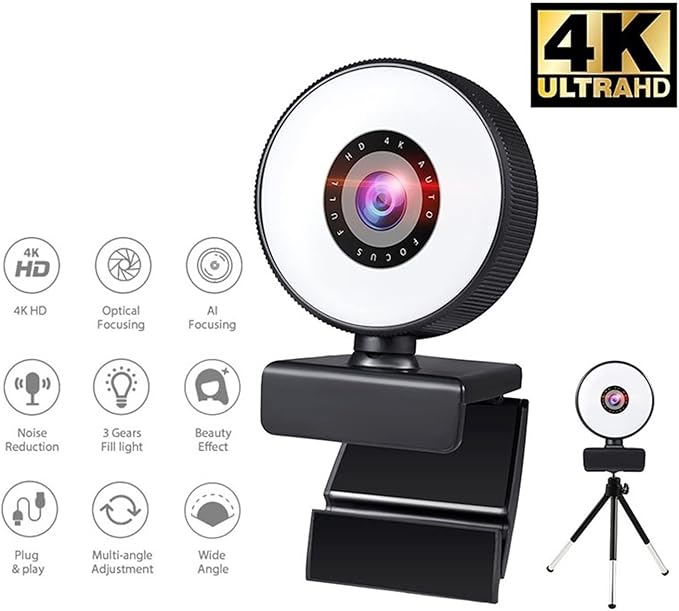 Web Camera Webcam 4K Mini Web Camera for PC Computer Laptop with Microphone Auto Focus Light Video Webcam 1080P 2K Live Web Cam Accessories for Gaming Video Calling Recording
