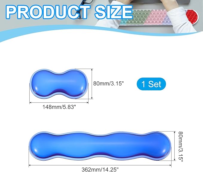 PATIKIL Gel Wrist Rest Ergonomic Silicone Gel Mouse Pad Mouse Wrist Support Cool Touch Cushion for Mouse Computer Laptop Home Office WorkPad Set Blue