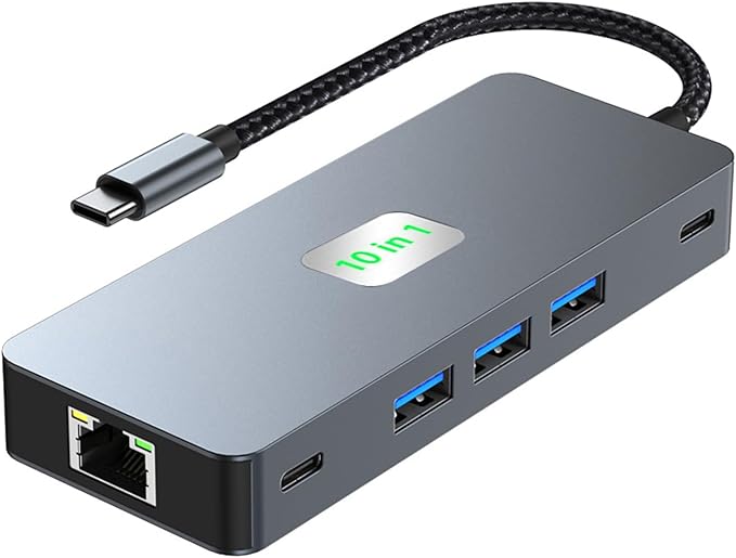 USB C to Dual Monitor DockingStation USB C to Dual HDMI(4K@60Hz) Multiport Adapter Thunderbolt 3 Hub (10 in 1 2HDMI 4K60Hz+ RJ45)