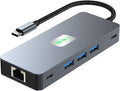 USB C to Dual Monitor DockingStation USB C to Dual HDMI(4K@60Hz) Multiport Adapter Thunderbolt 3 Hub (10 in 1 2HDMI 4K60Hz+ RJ45)