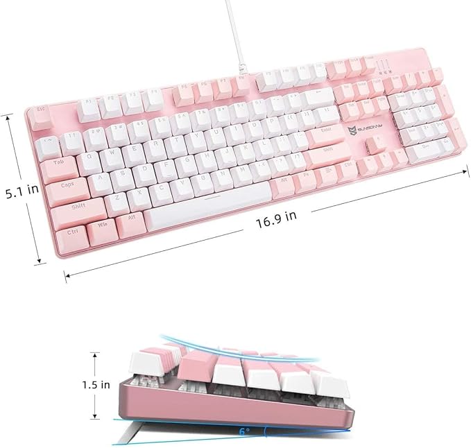 Qisan 104 Mechanical Keyboard for Gaming | Large Size USB White Backlit Gaming Keyboard Wired | US Layout Brown Switches Hot Swappable Mechanical Clicky Keyboards Compatible with PC &amp Laptop