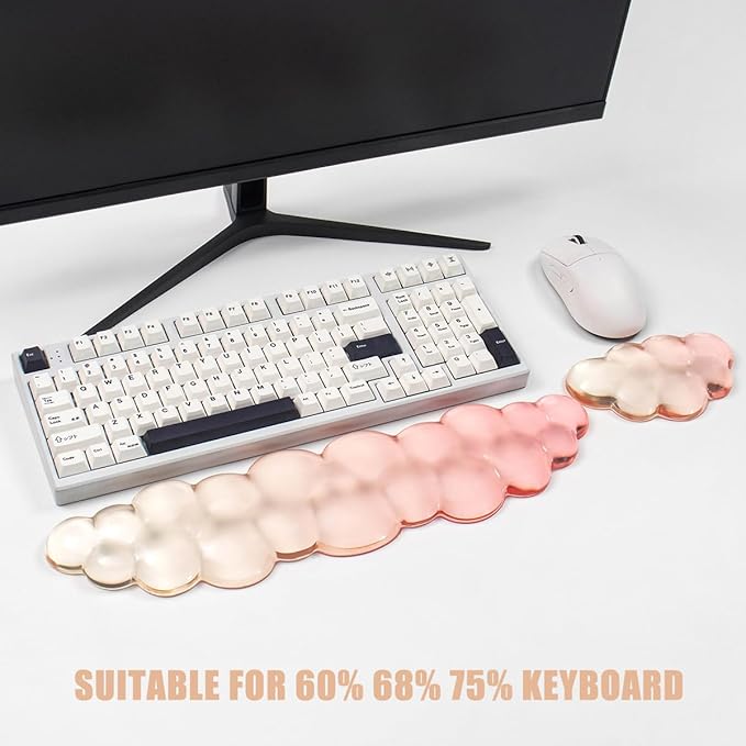 Gel Keyboard and Mouse Wrist Rest Set – Clear Cloud Wrist Rest for Computer Keyboard 60%/68%/75% Comfort &amp Support for Typing and Gaming(Orange)