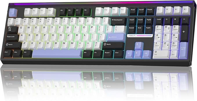 Aula H108 Wireless Mechanical Keyboard Hot Swappable Silent Keyboard Full Size Keyboard with Number Pad Gasket Structure RGB Backlit Computer Gaming Keyboard with PBT Keycaps for PC/Office