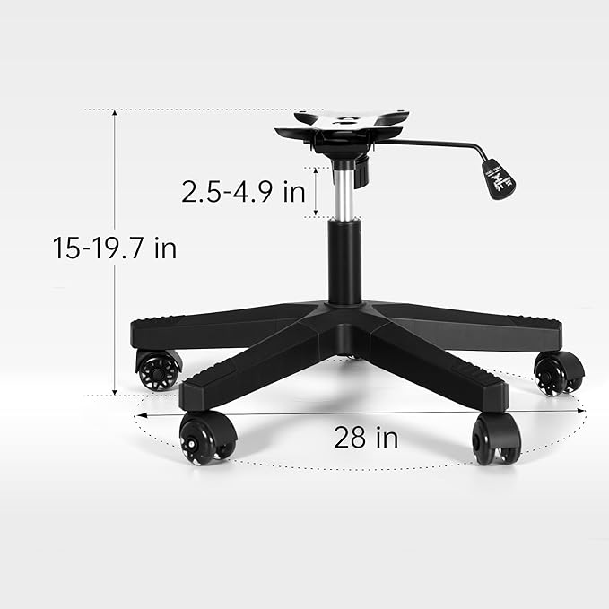Frassie Nylon Gaming Chair Base Replacement Set with Bottom Plate Mechanism Gas Cylinder 5 Dual Rubber Wheels