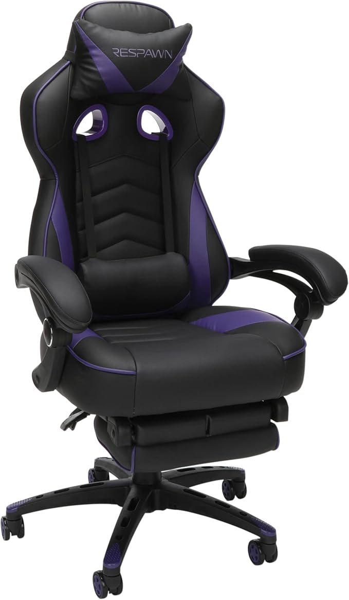 RESPAWN 110 Ergonomic Gaming Chair with Footrest Recliner - Racing Style High Back PC Computer Desk Office Chair - 360 Swivel Adjustable Lumbar Support Headrest Pillow Padded Armrests 2019 Purple