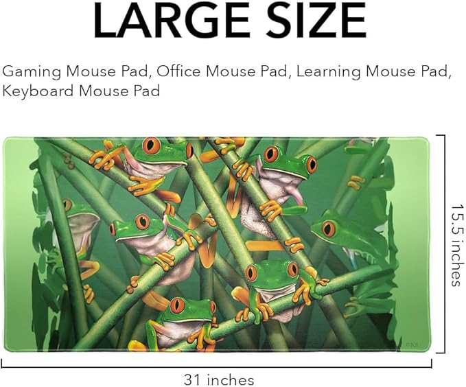 Red Eye Tree Frog Grouping Tropical Rainforest Large Gaming Mouse Pad Desk Mat with Stitched Edges Non-Slip Base