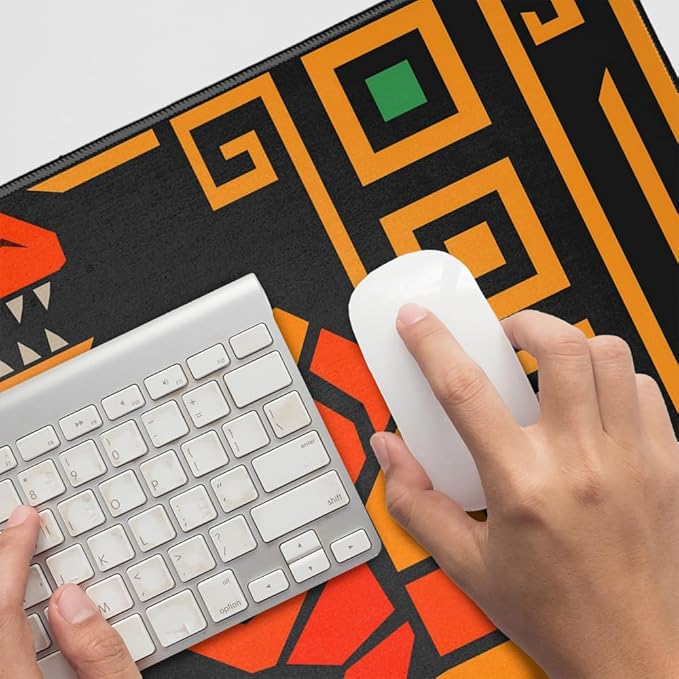 Geometric Velociraptor Raptor Dinosaur Aztec Mayan Style Large Gaming Mouse Pad Desk Mat with Stitched Edges Non-Slip Base