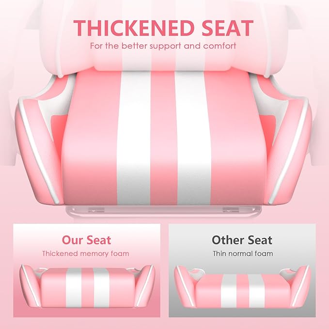 Huracan Gaming Chair with Footrest Adjustable Video Game Computer Chairs for Adults Reclining Backrest Office Desk Chair with Headrest and Lumba Pillow Pink