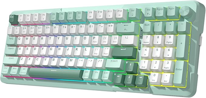 Redragon K742 Wireless Mechanical Gaming Keyboard with Knob Bluetooth 5.0/2.4GHz/USB C Wired Creamy Keyboard with Number Pad for PC Computer RGB Backlits Hot-Swappable with Linear Switches (Green)