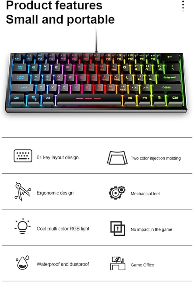 USB Gaming Keyboard Mechanical Keyboard Adjustable Angle Backlit Design for Gaming for Home Office for Work