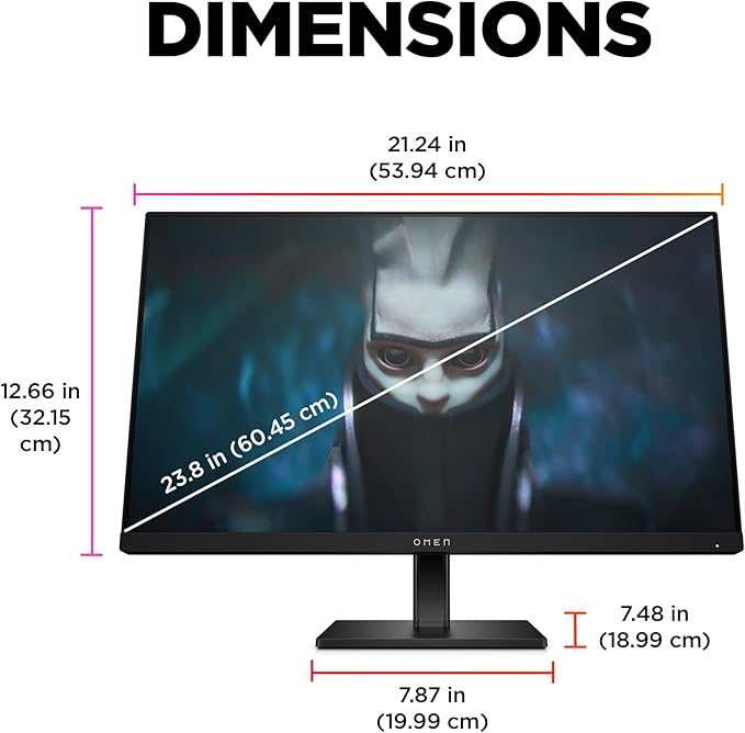 HP OMEN 23.8 FHD 165Hz Gaming Monitor FHD Display (1920 x 1080) IPS panel 99% sRGB 90% DCI-P3 16:9 AMD FreeSync Premium Technology 24 (2023)Black
