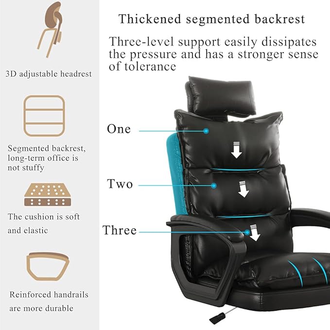 Office Chair Executive Computer Desk and Chair PU Leather Adjustable Height Modern Executive Swivel Sofa Work Chair Ergonomic Waist Support DesignBlackA