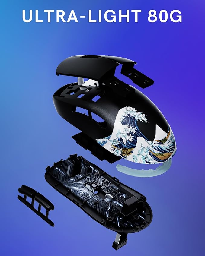 G57 Wireless Gaming Mouse 8000 DPI 80g 2.4G/Bluetooth/USB-C Rechargeable Wireless Mouse with 5 Programmable Buttons for PC/Mac Black