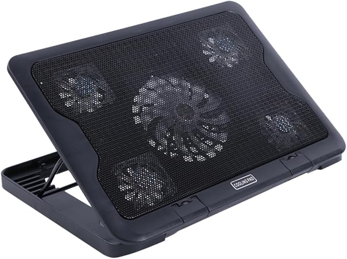 Generic USB Laptop Cooling Device 5 Fans Cooler Stand Adjustable Multi-Angle Laptop Cooling Unit with Anti-Skid Base for Gaming and Office Use Black