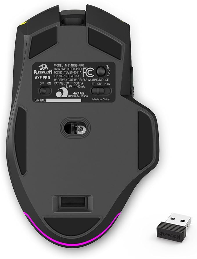 Redragon Axe M814 Programmable Wireless Gaming Mouse with RGB Streaming Lights 8 programmable Buttons max 8000DPI15G AccMultifunctional Software Ergonomic Design
