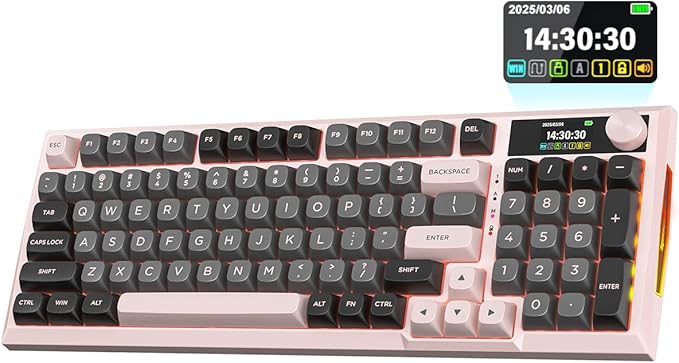Redragon K725 Wireless Mechanical Keyboard with LCD Smart Screen &amp Control Knob Tri-Mode 2.4G/Bluetooth/Type-C Hot-Swap Gasket Mount RGB Backlit for Gaming/Mac/Windows/Tablet/PC