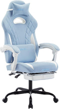Gaming Chair with Footrest and Massage Lumbar Support Ergonomic Computer Gamer Chair Office Video Game Chairs (Cyan White)