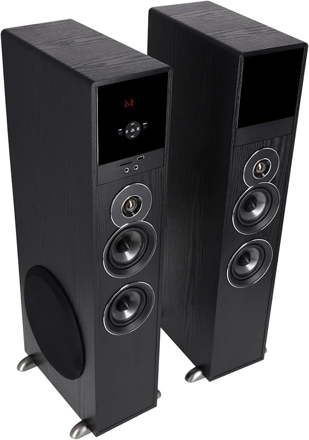 Rockville TM80B Powered Home Theater Tower Speaker System Black 800W 8 Subwoofers Bluetooth USB/SD Playback FM Radio Remote Control Karaoke Ready Perfect for Home Entertainment