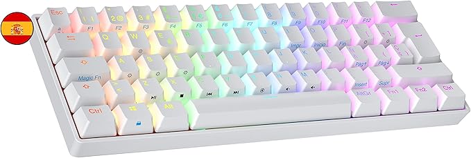 Ranked S60 Supernova 60% | Hot Swappable Mechanical Gaming Keyboard | 62 Keys Multi Color RGB LED Backlit for PC/Mac Gamer | ISO ES Spanish Layout (White Gateron Optical Blue)